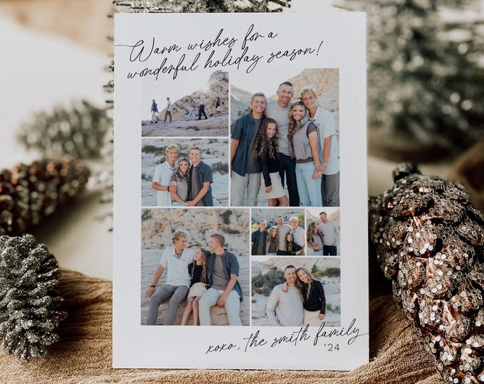 Christmas Card Template - Printable Holiday Card - Customizable Family Photo Card - Modern Minimalist Design
