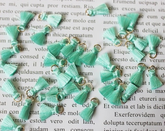 10pcs mint green Tassels,tiny silky thread tassels,1.5cm thread tassels,mini tassels,tassels charm for jewelry making,Wholesale tassels