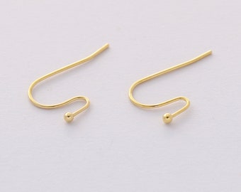 50pcs Real Gold Plated Brass Ear Wire French Hooks Dangle Earring Hooks Ball French Hook Ear Wires Earrings Findings Components