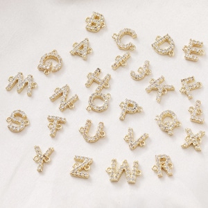 5PCS Real Gold Plated Cubic Zirconia Initial Letter Uppercase Letter Charms,Add A Charm,Tiny mini Charms 26 Letters No Tarnish