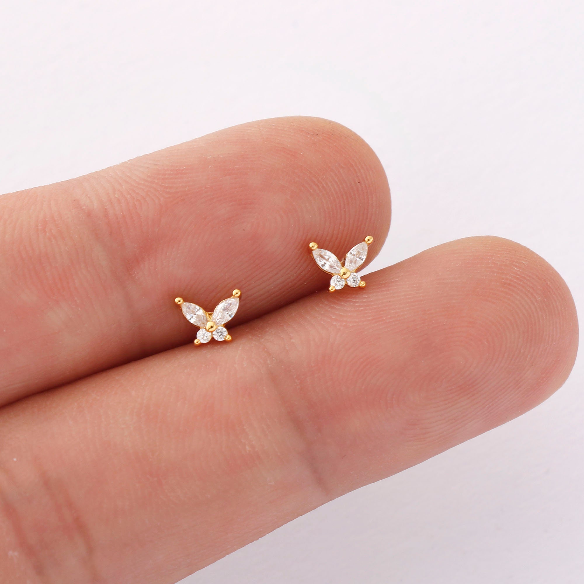 2pcs 925 Sterling Silver Butterfly Earrings, Tiny Mini