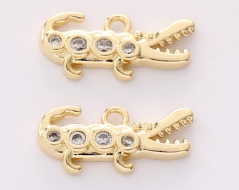Dije de conector de cocodrilo, chapado en oro auténtico de 14 quilates, sin níquel, con colgante de animal caimán, hecho a mano.