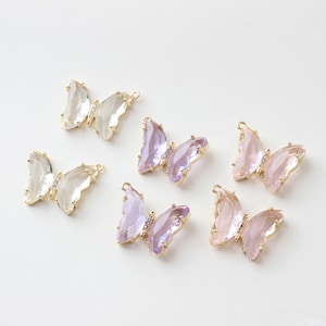 6pcs vergoldet Kristall Schmetterling Charme, Glas Schmetterling, Halskette Anhänger