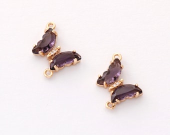 6pcs Gold Plated Crystal Butterfly Charm, Glass Butterfly Connector, Link, Animal Insects Finding, Jewelry makeing