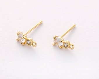 10PCS Real Gold Plated Brass Zircon Diamond Earrings Posts, Earring Stud,Tiny Mini Teardrop Ear Studs, 925 Sterling Silver Ear Stick
