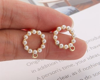 10pcs Alloy Pearl Circle Earrings, Round Earring Post, Ear Wire