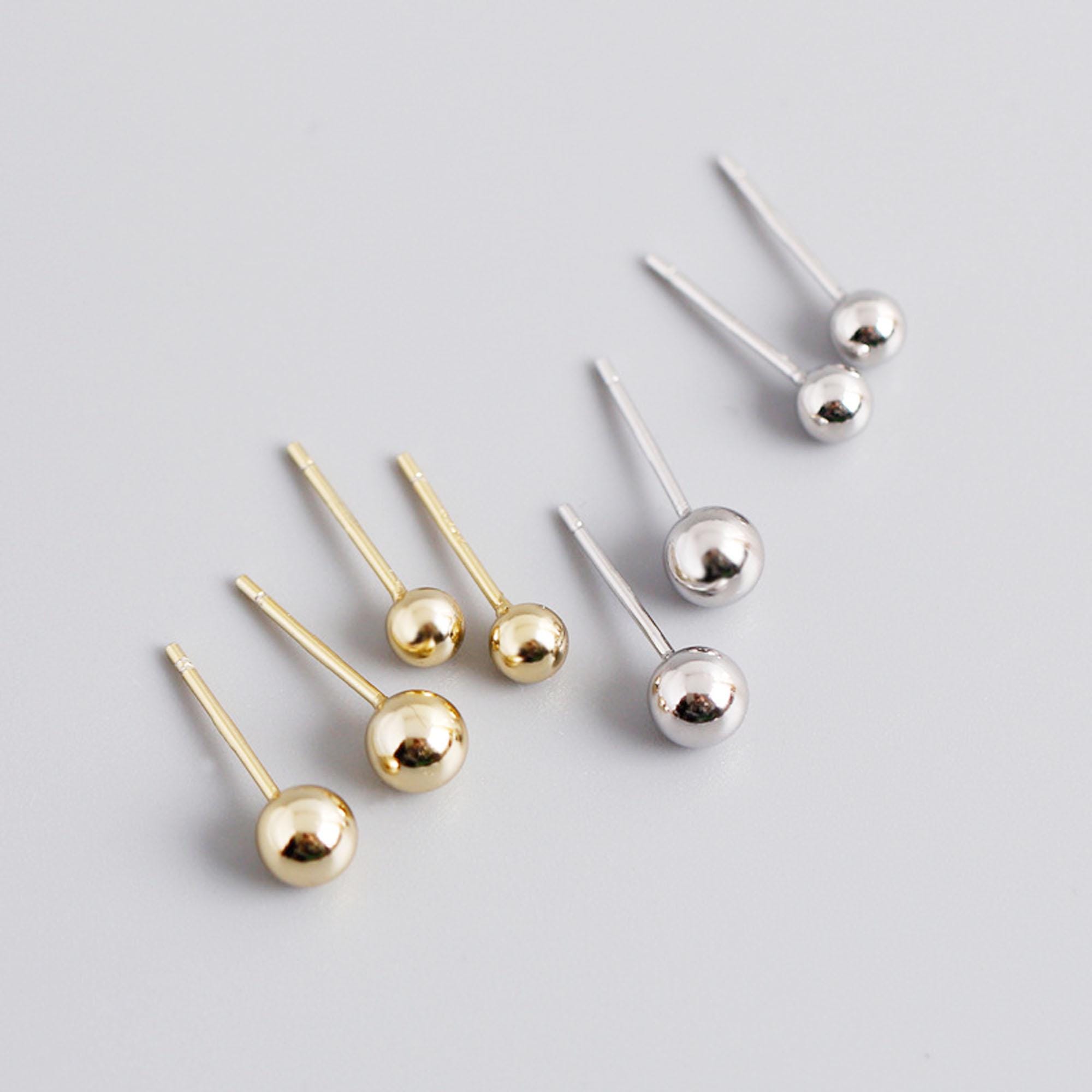 2 pièces Boucles d'oreilles boule en argent sterling, Puces d'oreilles boules, Boucles d'oreilles boules d'or, Boucles d'oreilles boules d'or, Boucles