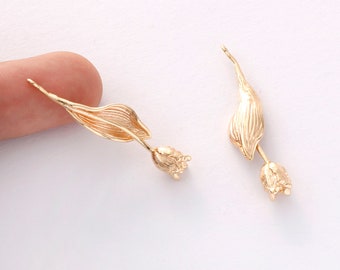 6pcs real gold plated tulip flower charm, tulip Pendant ,tulip bouquet, plant,Jewelry Making,diy supply