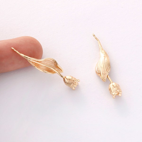 6pcs real gold plated tulip flower charm, tulip Pendant ,tulip bouquet, plant,Jewelry Making,diy supply