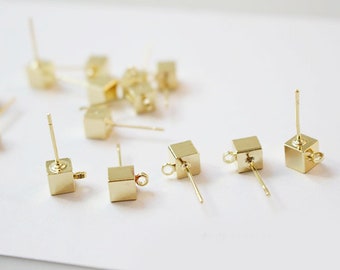 10PCS High Quality 18k Gold Plated Brass Earring Posts- Earring Stud- 5MM Cube Ear Studs With Loop,earrings accessories