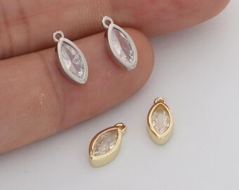 6pcs Real 18k Gold Plated Oval Zircon Charm,  CZ Pave Drop Pendant, Quality Jewelry Supply