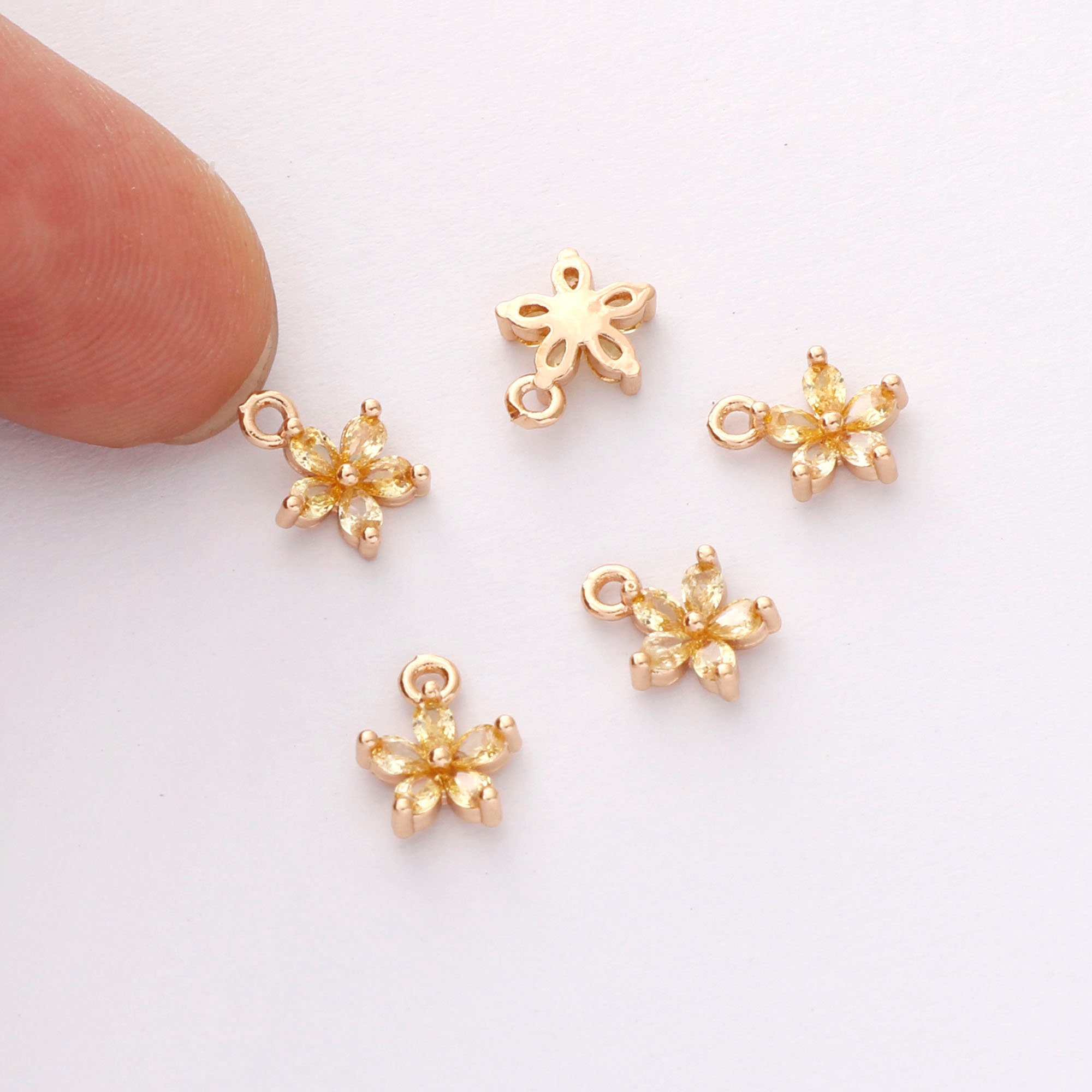 10pcs Gold Plated Flower Charm,Zircon Flower Pendant,Tiny cz Pave Flower, wholesale prices
