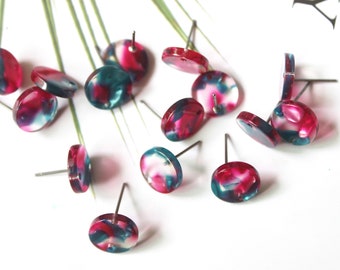 10pcs 12mm Round Acetate Celluloid Earring Ear Stud Cellulose Acetate Colorful Charm Diy Jewelry Accessories Craft Supplies