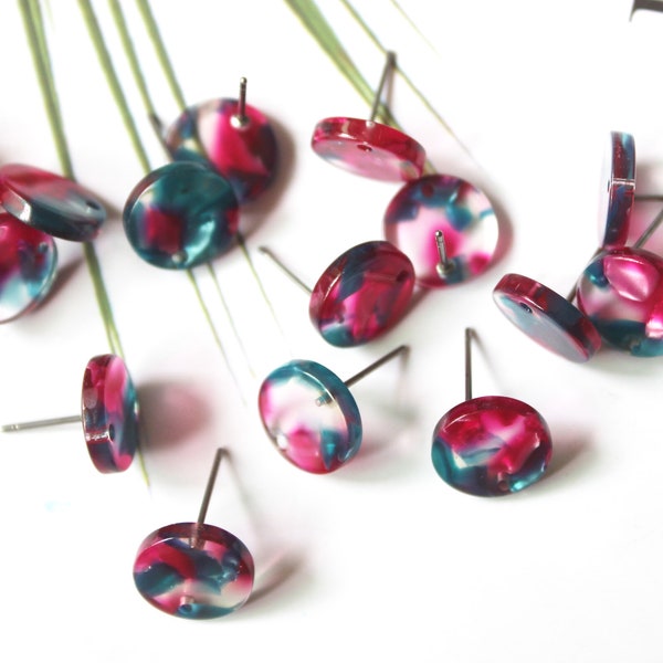 10pcs 12mm Round Acetate Celluloid Earring Ear Stud Cellulose Acetate Colorful Charm Diy Jewelry Accessories Craft Supplies