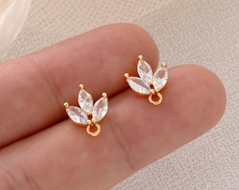 10PCS Real Gold Plated Brass Zircon Oval Earrings Posts, Earring Stud,Tiny Mini Teardrop Ear Studs, 925 Sterling Silver Ear Stick