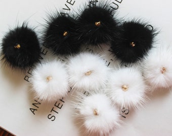 6PC High Quality 4cm Mink furry Pompom Charm Pendant Fur Ball Charm Pom Pom Charms for Earrings Accessories Findings Pom Jewelry Supplies