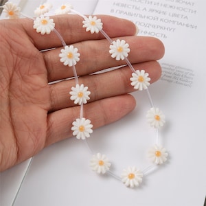 6PCS Natural Freshwater Shells Charm, 12mm White Daisy Shell Bead, Daisy Flower Bead