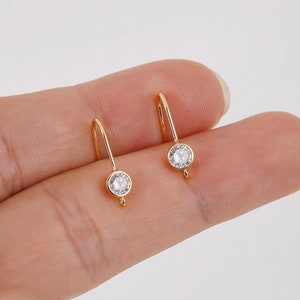 10PCS Real Gold Plated Brass Zircon Earrings, cz Pave Ear Hook,Zircon Ear Wire