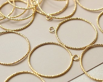 5PCS. Circle Charm, Round Dangle,Sweet Charm Pendant, Quality Gold Plated over Brass, 25MM Circle,Choker Necklace diy, Brass Finding