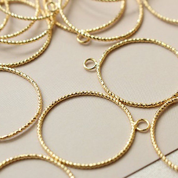 5PCS. Circle Charm, Round Dangle,Sweet Charm Pendant, Quality Gold Plated over Brass, 25MM Circle,Choker Necklace diy, Brass Finding
