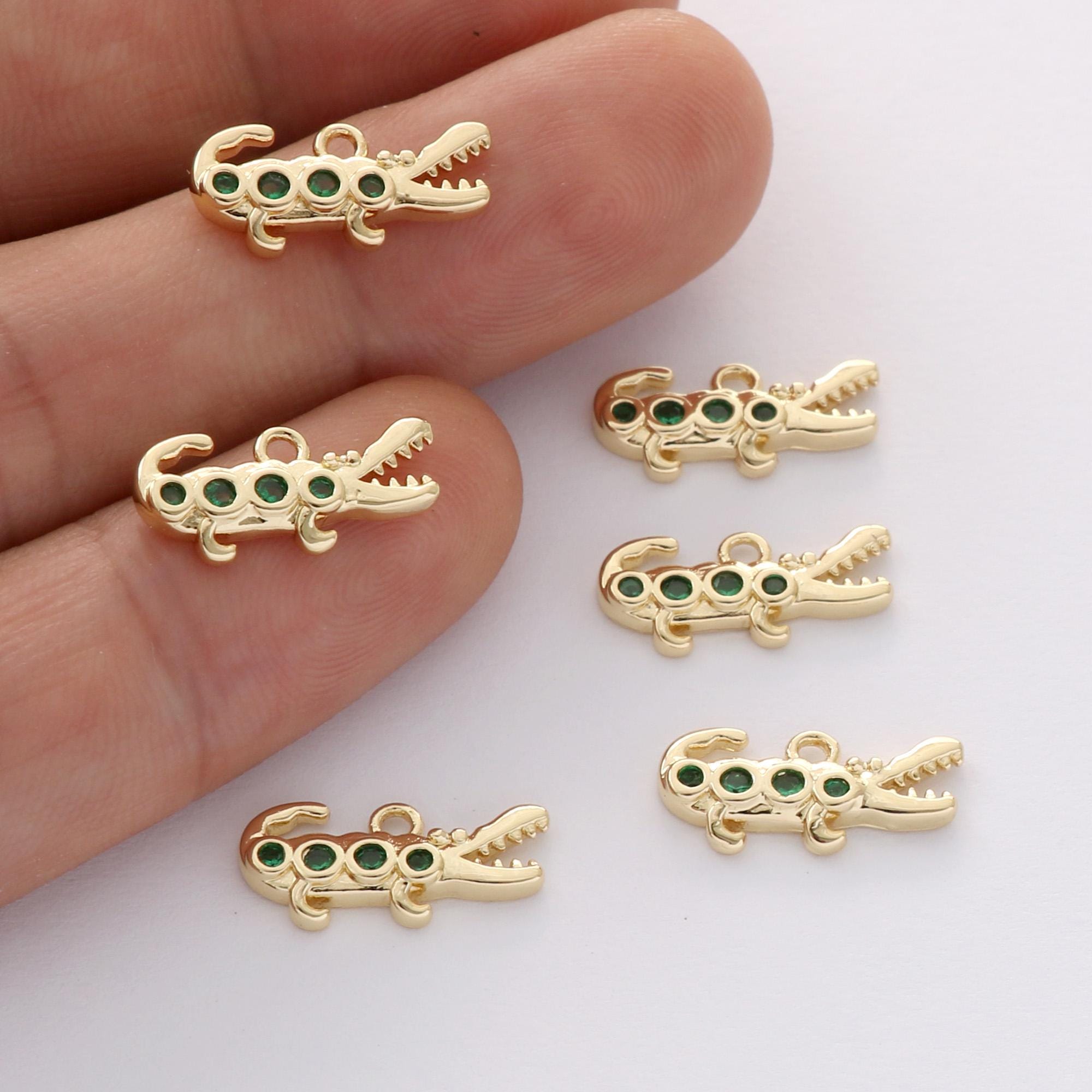 Pendentif Crocodile Alligator Doré Avec Strass Vert - Bijou Vintage En Cristal