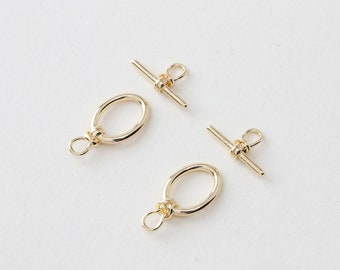 4set,Real Gold Plated Brass Toggle Clasp, Clasp Set, Large Clasp , Easy Close Clasp Connector for Bracelet/Necklace, Jewellery Clasps