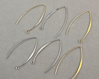 20pcs Real Gold Plated Long Earring Hooks - Large Leaf Ear Wires - Leaf Ear Wires -  Marquise Ear Wires - 24*42mm - Wholesale Ear Hook