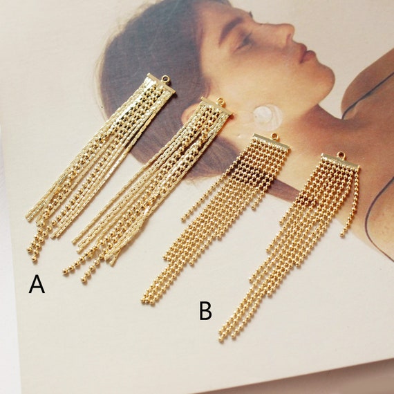 4PCS. 18k Real Gold Plated Tassel Charm Long Metal Tassels Ball Chain Tassels