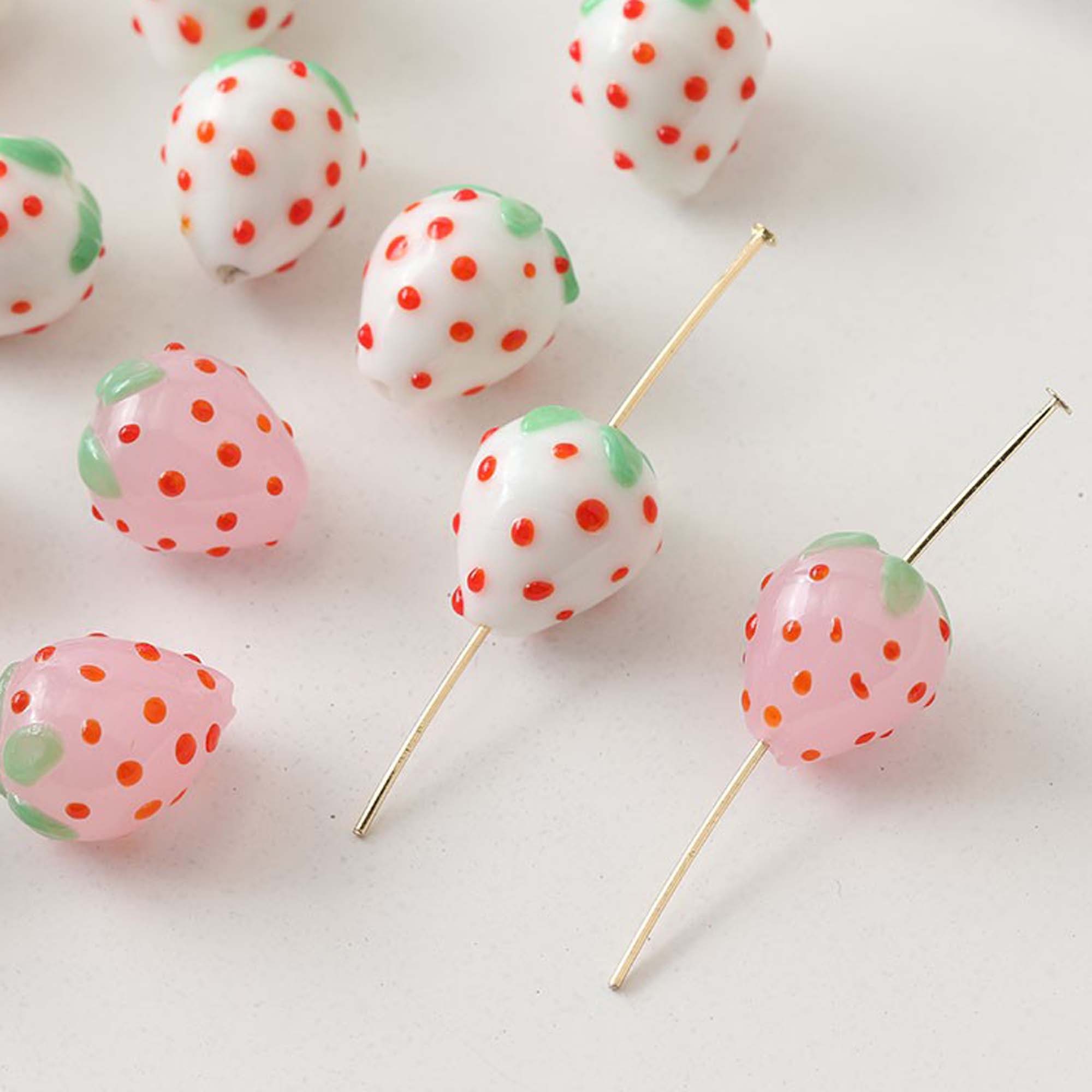 6PCS Glazed Strawberry Beads Vintage Bead Fruit Glass Etsy