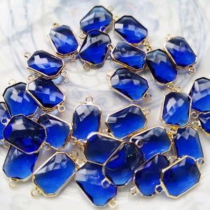 2/10pcs Faceted Royalblue Glass Charm Connector,Drop Glass Pendant,Faceted Glass Drop Charm,Framed Glass Pendant,Quality Plated over Brass