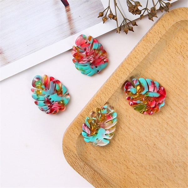 10pcs Leaf Charms Tortoise Leaf shape Cellulose Acetate Colorful Charm Plastic Pendant Resin Acrylic Pendant Diy Jewelry Accessories