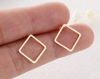 10PCS Real Gold Plated Brass Diamond Earring Posts, Earring Stud,Round Ear Studs, Earring accessories