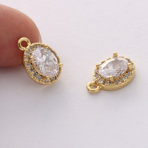 6pcs Real Gold Plated Oval Charm, CZ Pave Oval Pendant, Zircon Dainty Charms, Necklace Charm, Bracelet Charms, Nickel-free