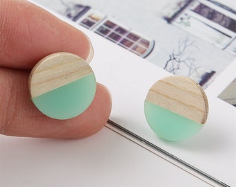 10pcs Round Wood Earrings, Ear Wire, Earrings Post,14mm Wood Earrings Studs,Diy Jewelry Accessories Craft Supplies