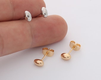 6pcs Real Gold Plated Oval Stud Earrings, Tiny Mini Dainty Cartilage Earring Stud,Minimalist Accessories,Bulk