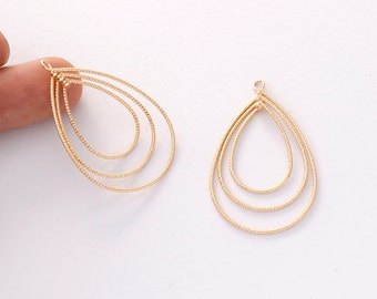 6PCS. Charme en forme de larme plaqué or véritable, pendentif en forme de larme multicouche, trouvaille en laiton, matériel de bricolage de bijoux de boucle d'oreille