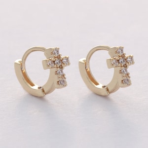6pcs Real Gold Plated Zircon Cross Leverback Earrings,French Clip Earrings,Ear Hook,Small Hoop Earrings,Minimalist