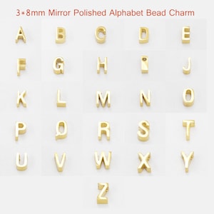 10PCS encanto de la carta de acero inoxidable, encanto inicial del oro, colgante de la carta de Vermeil, encantos iniciales del oro, A-Z (oro / oro rosa / plata) 8 mm