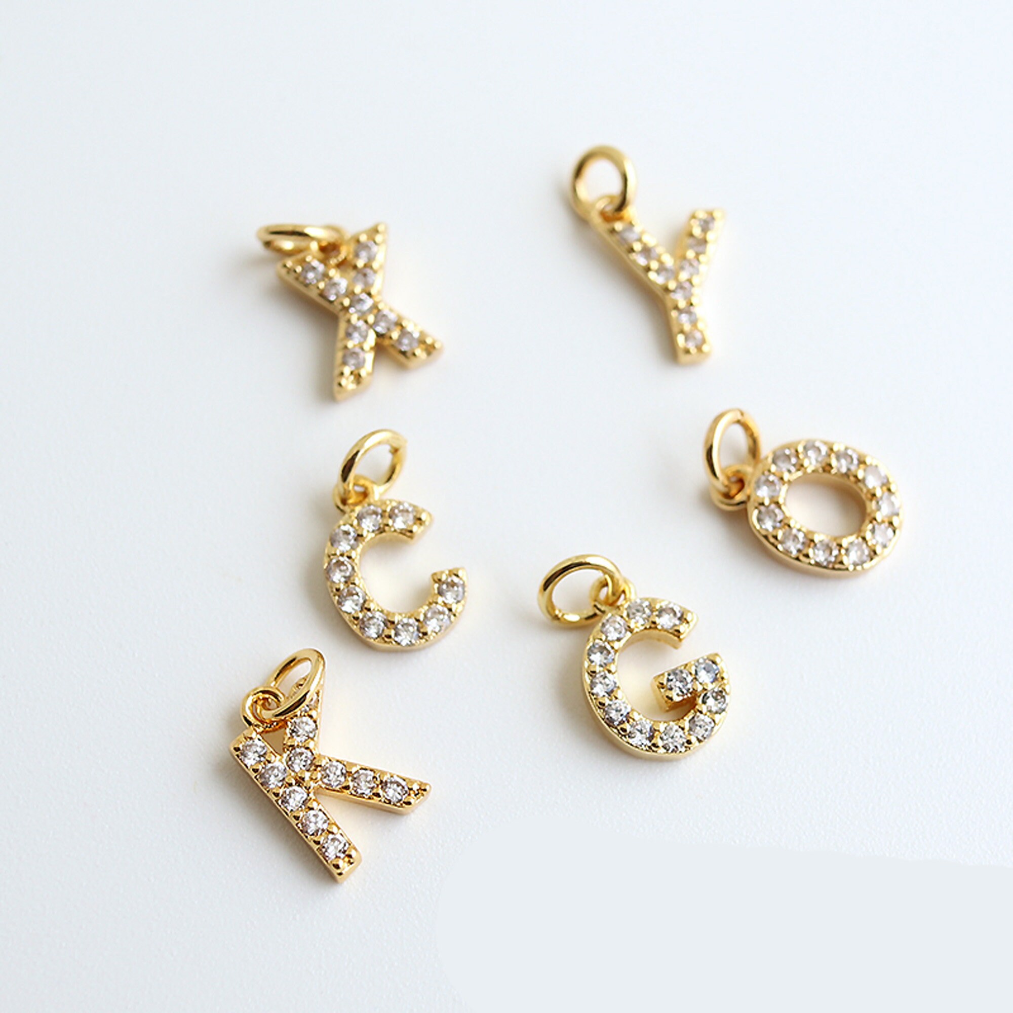 5PCS Real 24K Gold Plated Cubic Zirconia Initial Letter Uppercase ...