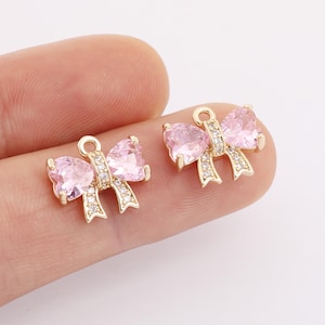 Pingente de laço de zircão rosa preenchido com ouro, colar de pulseira de charme de laço de zircão delicado para fornecimento de fabricação de joias faça você mesmo