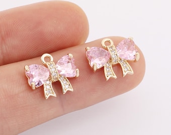 Gold filled roze zirkoonstrik hanger, sierlijke zirkoonstrik bedelarmband ketting voor het maken van doe-het-zelf sieraden;