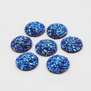 Bulk 50pcs .12MM Round Dark blue Glitter Resin Cabochons,12mm Druzy Cabochons, Faux Druzies Cabochon,Resin Glitter Cabs,Jewelry Supplies