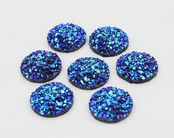 Bulk 50pcs .12MM Round Dark blue Glitter Resin Cabochons,12mm Druzy Cabochons, Faux Druzies Cabochon,Resin Glitter Cabs,Jewelry Supplies