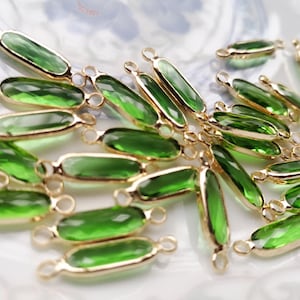 2/10pcs Faceted Green Glass Charm Connector,Drop Glass Pendant,Faceted Glass Drop Charm,Framed Glass Pendant,Quality Plated over Brass