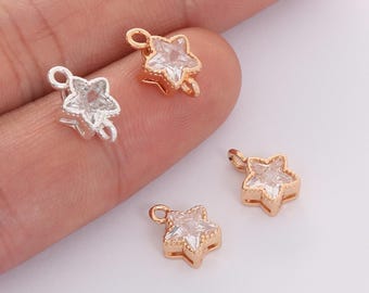 10 pezzi placcati oro con zirconi cubici e ciondolo a forma di stella, connettore a forma di stella per la creazione di gioielli