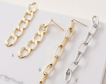 6PCS Real Gold Plated Brass Chain Earring Posts- Earring Stud- Ear Stud Earring Accessories Jewelry Making- 925 Sterling silver ear stick