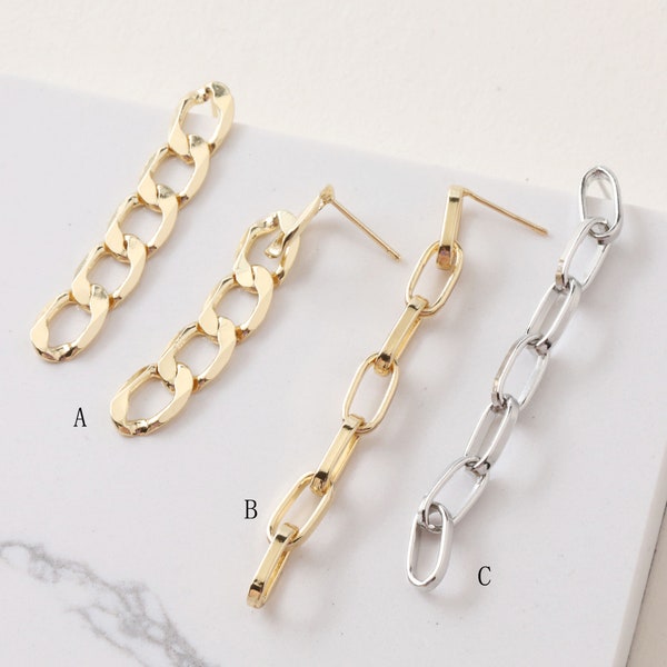 6PCS Real Gold Plated Brass Chain Earring Posts- Pendiente Stud- Ear Stud Earring Accessories Fabricación de joyas- 925 Sterling silver ear stick