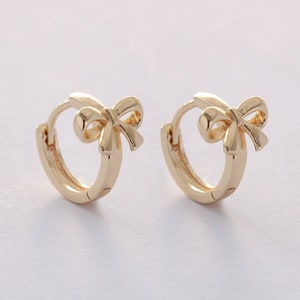6pcs Real Gold Plated Bow Leverback Earrings,French Clip Earrings,Ear Hook,Small Hoop Earrings,Minimalist Huggie Hoops