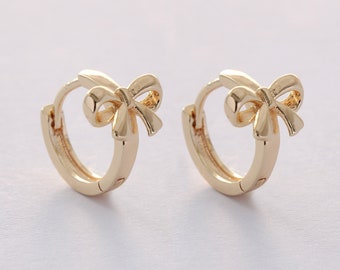 6pcs Real Gold Plated Bow Leverback Earrings,French Clip Earrings,Ear Hook,Small Hoop Earrings,Minimalist Huggie Hoops