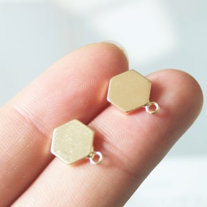 10PCS Real 14k Gold Plated Brass Hexagon Earring Posts, Earring Stud,Round Ear Studs, Earring Accessories